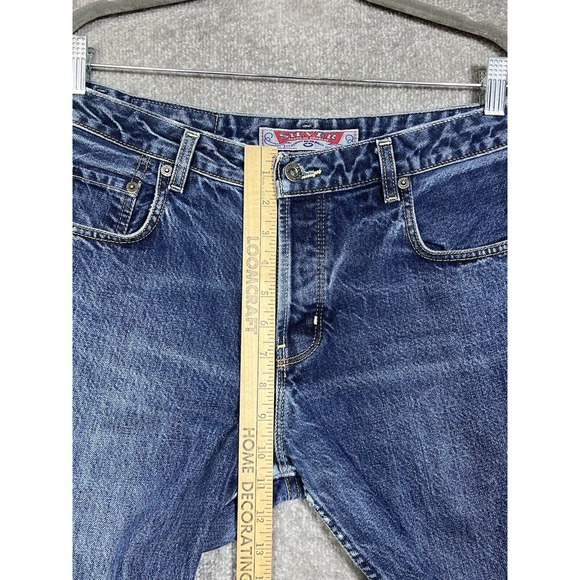 Vintage Silver Button Fly Distressed Bootcut Jeans Mens Size 32x28 Blue Denim - Picture 14 of 16